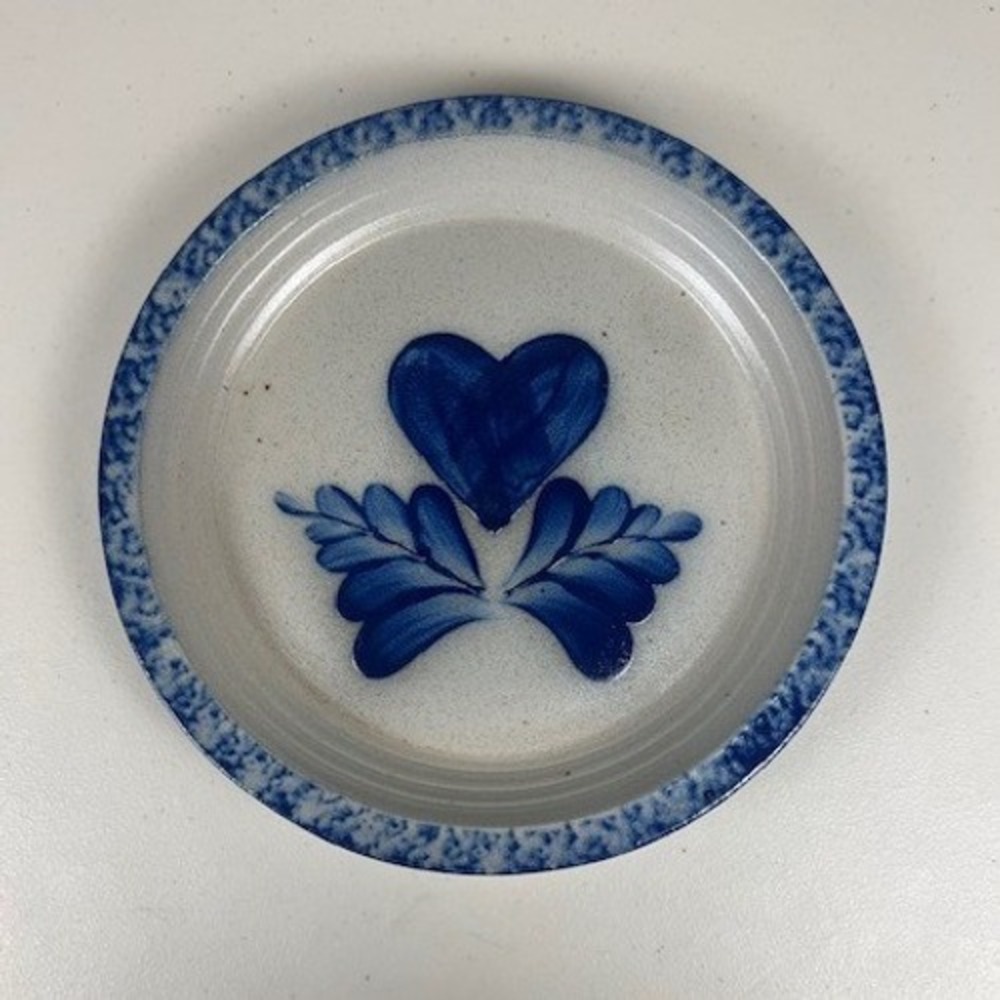 Eldreth Pottery Salt Glazed Cobalt‎ Blue Heart Leaves Pie Plate Signed MCM
